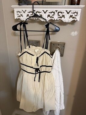 Women’s Cream Mini Dress with Black Trim
